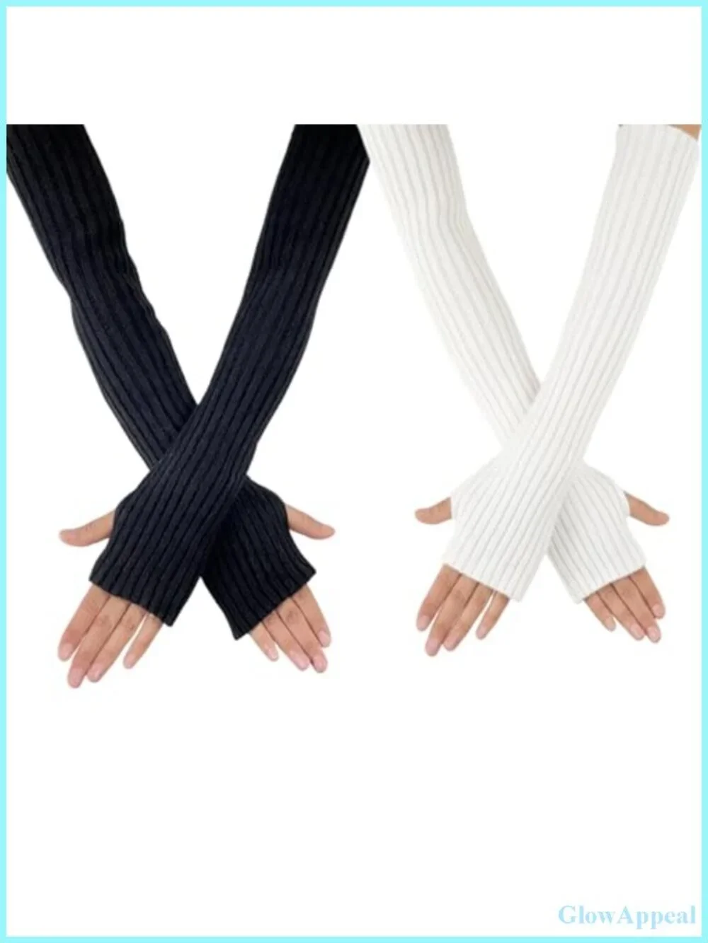 Knit Arm Warmers for Women Fingerless Gloves with Thumb Holes 2 Pack